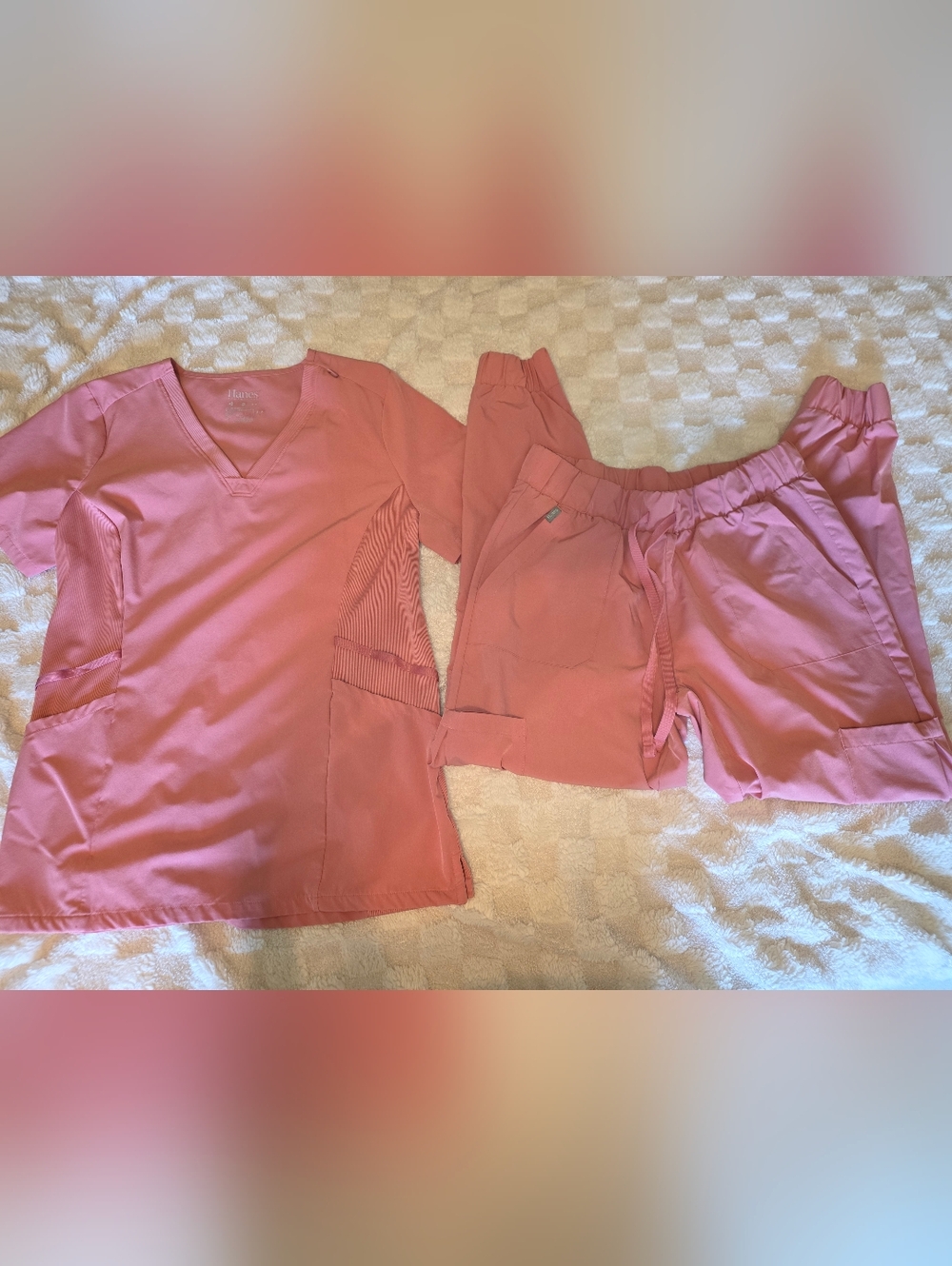 Hanes Women's Rose Pink Scrub Top & Jogger Pants Set